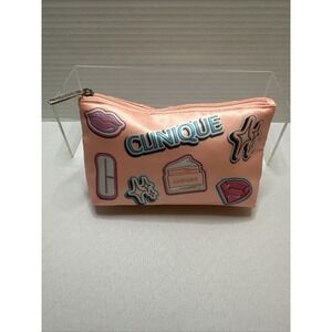 Clinique Peach Makeup Bag Cute Graphics Lips, Moisturizer & Diamonds!! NWOT